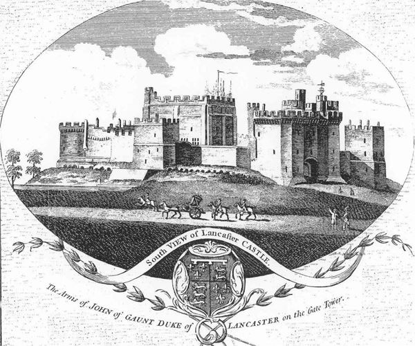 South view of Lancaster Castle and the Arms of John of Gaunt